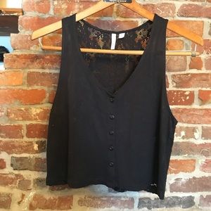 Frenchi Black Button Front & Lace Back Top